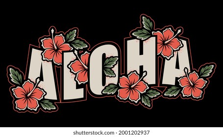 aloha type and hibiscus flower. For t-shirts, stickers and other similar products.