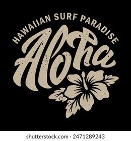 Aloha-Typ und Hibiskusblüte. Für T-Shirts, Aufkleber und ähnliche Waren.