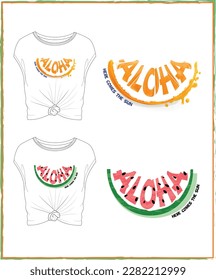 Aloha type summer fruit,watermelon,orange,t-shirt print design,fashion.Here comes the sun