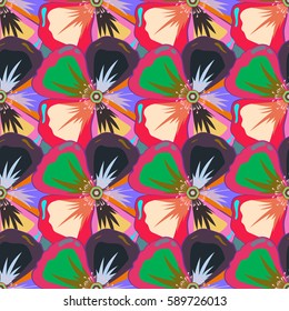 Aloha typography with abstract multicolored floral illustration for t-shirt print, seamless pattern vector illustration.