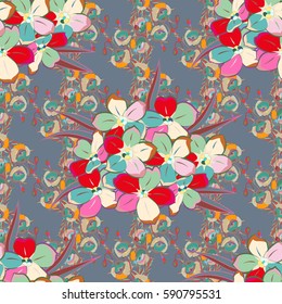 Aloha typography with abstract multicolored floral illustration for t-shirt print, seamless pattern vector illustration.