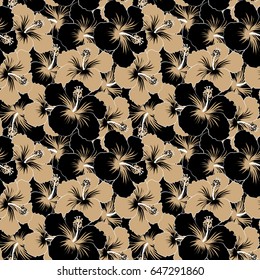 Aloha typography with beige and black hibiscus floral illustration for t-shirt print, Vector illustration.