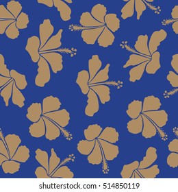 Aloha typography with beige and blue hibiscus floral illustration for t-shirt print, seamless pattern Vector illustration.