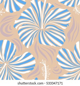 Aloha typography with blue and beige hibiscus floral illustration for t-shirt print, seamless pattern Vector illustration.