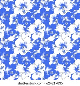 Aloha typography with blue, white and neutral hibiscus floral illustration for t-shirt print, Vector illustration.