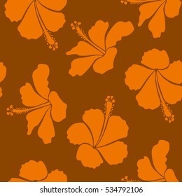 Aloha typography with brown and orange hibiscus floral illustration for t-shirt print, seamless pattern Vector illustration.