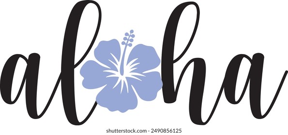 Diseño de tipografía Aloha sobre fondo blanco liso transparente aislado para tarjeta, camisa, sudadera, sudadera, ropa, etiqueta, taza, icono, póster o placa
