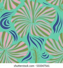 Aloha typography with green and pink hibiscus floral illustration for t-shirt print, seamless pattern Vector illustration.