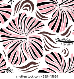 Aloha typography with hibiscus floral illustration for t-shirt print, seamless pattern vector illustration in neutral and black colors on white background.