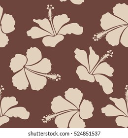 Aloha typography with neutral and brown hibiscus floral illustration for t-shirt print, seamless pattern Vector illustration.