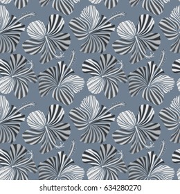 Aloha typography with neutral and gray hibiscus floral illustration for t-shirt print, seamless pattern Vector illustration.