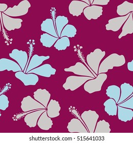 Aloha typography with neutral, gray and purple hibiscus floral illustration for t-shirt print, seamless pattern Vector illustration.