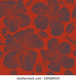 Aloha typography with orange and gray hibiscus floral illustration for t-shirt print, seamless pattern Vector illustration.