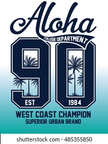 Aloha typography with palm trees illustration for t-shirt print , vector illustration.