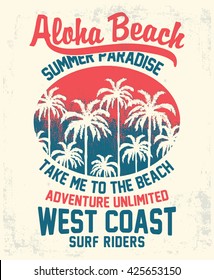 Aloha typography with palms tree illustration for t-shirt print , vector illustration.