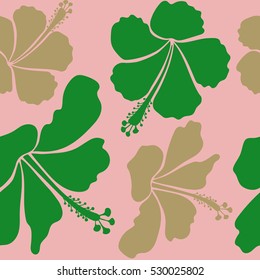Aloha typography with pink, green and neutral hibiscus floral illustration for t-shirt print, Vector illustration.