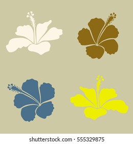 Aloha typography set with brown and yellow hibiscus flowers for t-shirt print. Vector illustration.