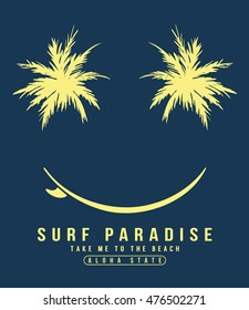 Aloha typography with smiling palms illustration for t-shirt print , vector illustration.