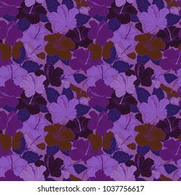 Aloha typography with violet, brown and purple hibiscus floral illustration for t-shirt print, Vector illustration.