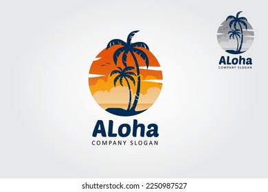 Plantilla de logotipo del vector Aloha. Este logotipo se utilizará para cualquier tipo de comida de playa o para cualquier tipo de negocio relacionado con el Hotel Beach.