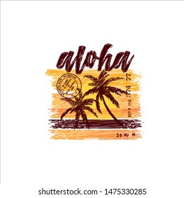 Aloha vector palm trees sunset illustration for t-shirt and other uses