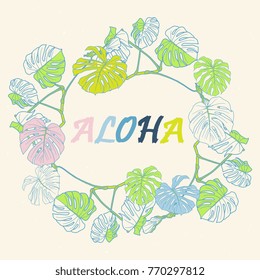 "Aloha" vector poster. Tropical plant frame