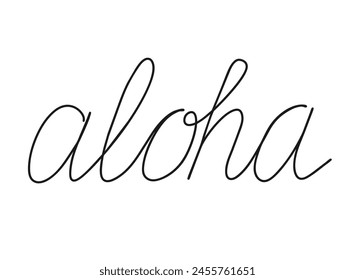 Aloha write calligraphy word, continuous line drawing. Greeting, hello on Hawaiian language. Vector illustration