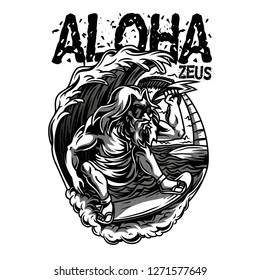 Aloha Zeus Black and White Illustration