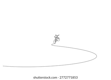 alone bicycle cycling on a road far away exploring discovering one line art design