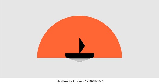 ALONE BOAT IN THE SUNRISE VECTOR LOGO