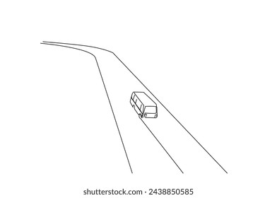 a alone bus road travel overhead top view one line art design vector