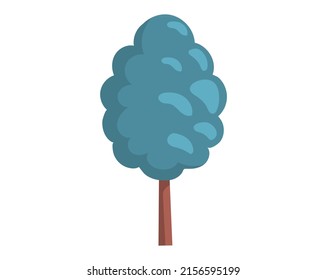 Alone deciduous tree with trunk and dense foliage. High plant with widely spread branches and green leaves. Broad-stemmed deciduous plant. Tree with green foliage isolated on white background