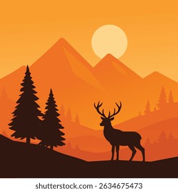 Alone Deer Among Silent Mountains illustration design