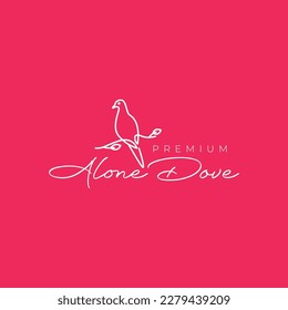 alone dove pigeon perched branch leaf tree line art feminine modern logo design vector