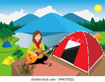 alone girl traveling in mountain