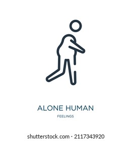 alone human thin line icon. person, human linear icons from feelings concept isolated outline sign. Vector illustration symbol element for web design and apps.