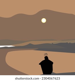 Hombre solo y solitario mirando la puesta de sol y contemplando la vida