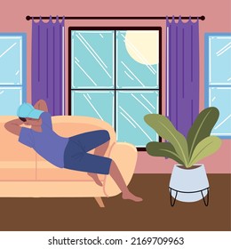 hombre solo relajándose en el concepto de casa