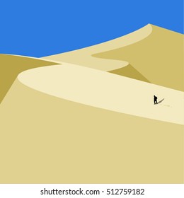 Alone man walking in the desert. 