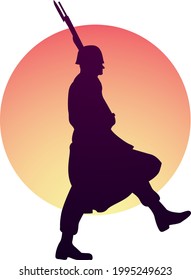 Alone marching soldier silhouette design. Army theme logo icon design.