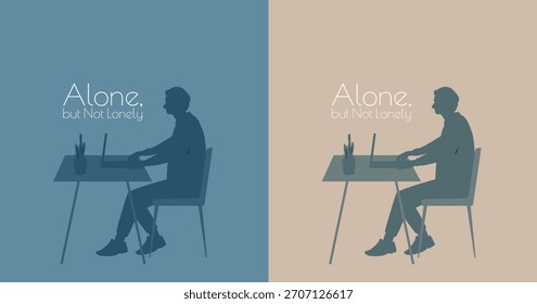 Juego de cartas Alone but Not Lonely. Hombre sentado en una mesa. Conjunto de dos colores.