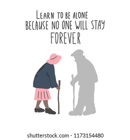 Alone old people, loneliness without family, sad vector illustration
