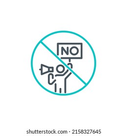 alone protester men with megaphone and poster no war single line icon isolated on white. Perfect outline symbol public demonstration strike. protester activist design element with editable Stroke line