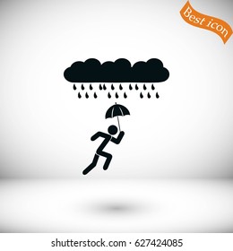 Alone In The Rain icon, flat design best vector icon