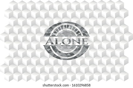 Alone retro style grey emblem with geometric cube white background