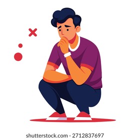 Alone Sad Man Vector Illustration – Emotional and Lonely Male Character Feeling Depressed, Isolated, Upset, and Thoughtful, Perfect for Mental Health, Emotional Expression, and Loneliness Concept
