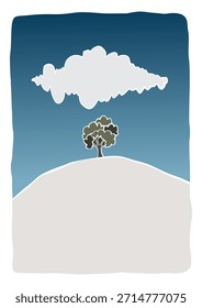 Afiches de Panorama de Paisaje de Árboles. Formas orgánicas estilo matisse, arte naif, fondos contemporáneos. playa y montañas Ilustración vectorial