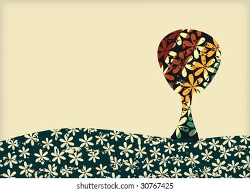 Alone Tree Retro Style Background