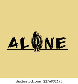 Alone word, lonely, alone picture, vector black, sad ekspresion