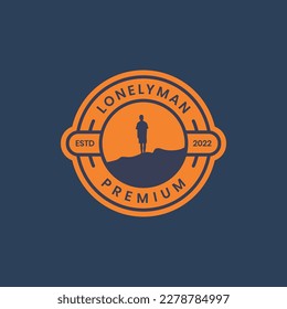 alone young man summit isolated dream circle badge vintage logo design vector